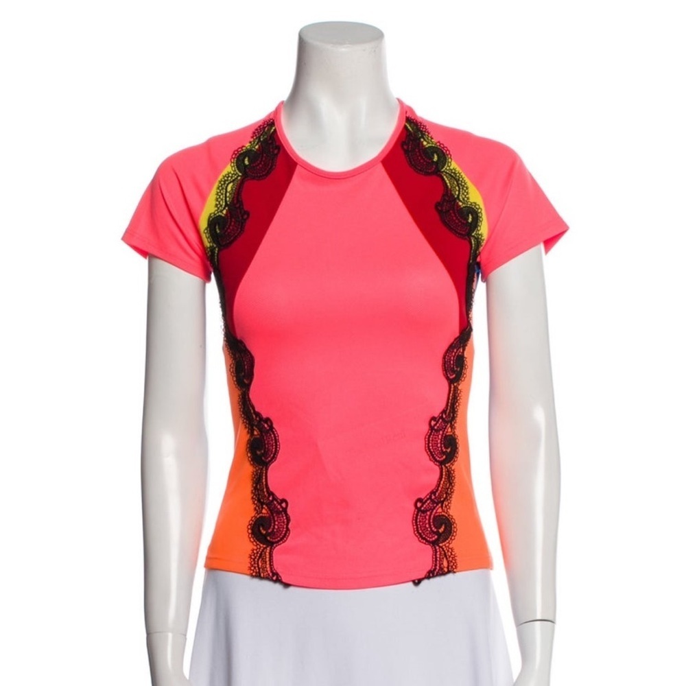 Koché Neon Colorblock Lace Short Sleeve T-Shirt Size 36/XS MSRP $465